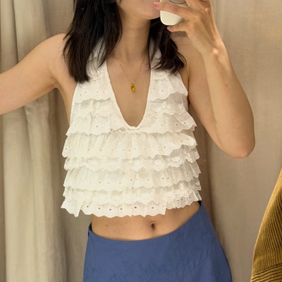 ZARluvip查罗挂脖领刺绣短上衣女