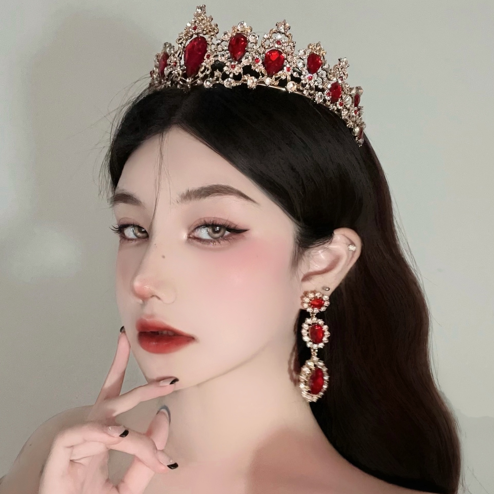 高级感红宝石皇冠发箍万圣节