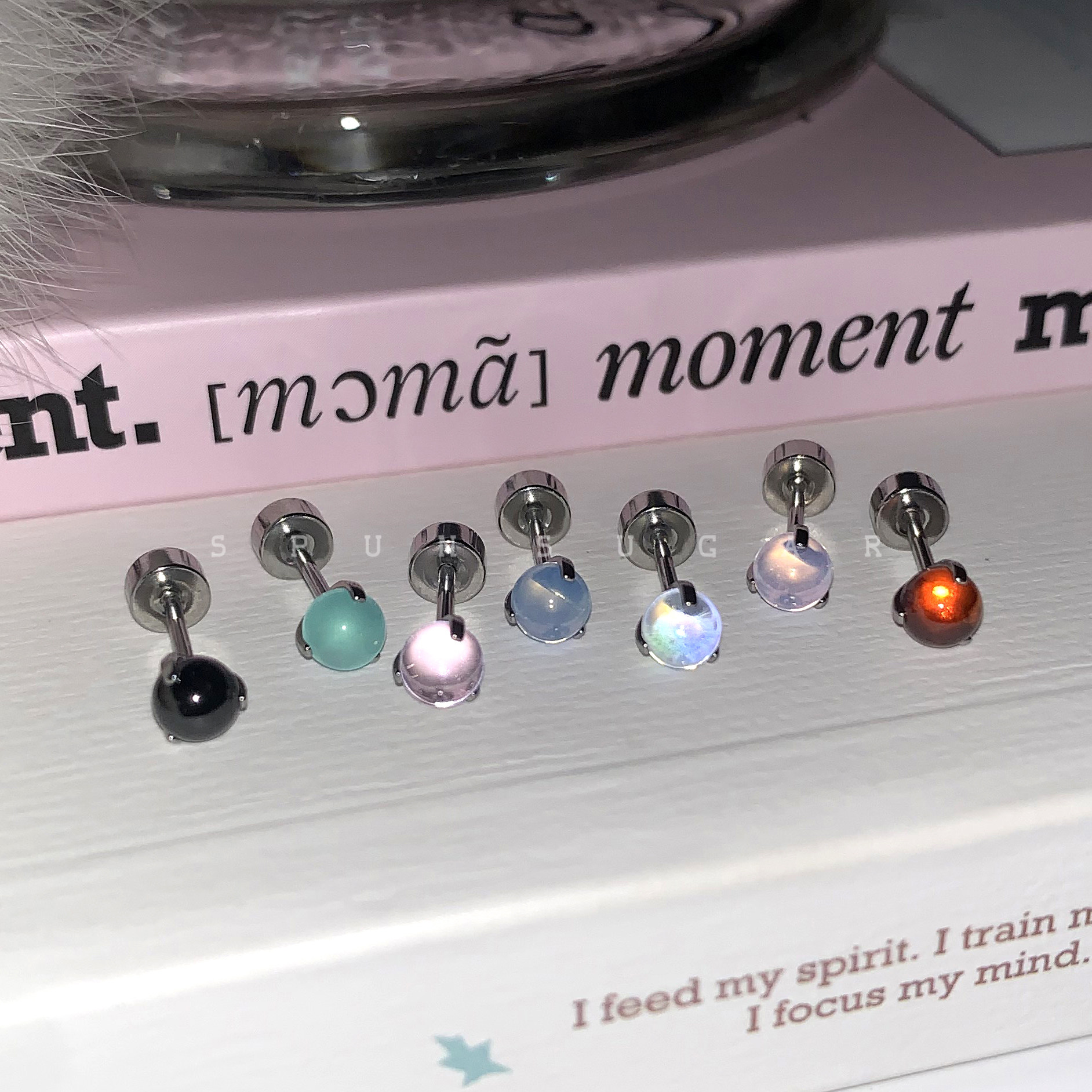 彩色清透糖果色圆球耳骨钉钛钢高级感百搭养耳洞耳蜗钉耳钉耳饰女