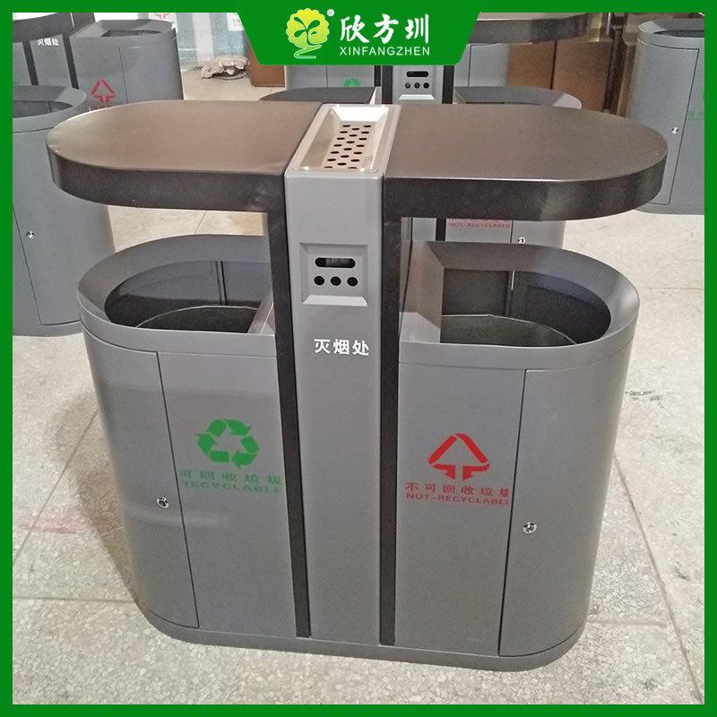 户外景区不锈钢两分类垃圾桶烟灰盅侧开口街道清洁喷粉果皮箱
