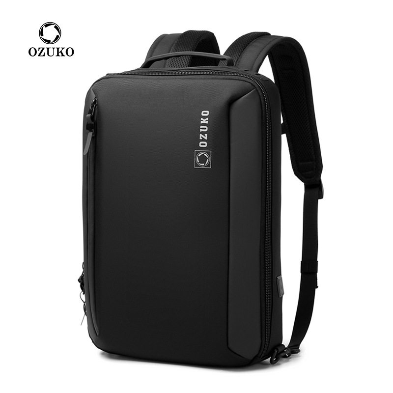 ozuko新款双肩包男潮流大学生书包macbook商务电脑包单肩手提男包