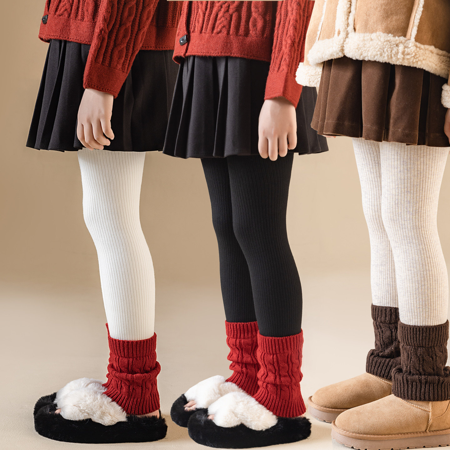 儿童堆堆袜打底裤加绒保暖裤女童袜套拼接一体绒外穿长裤九分裤冬