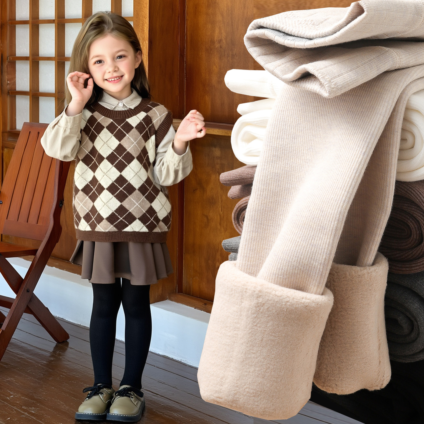 秋冬款女童裤袜加绒舞蹈袜儿童打底裤踩脚裤女宝连裤袜外穿长裤子