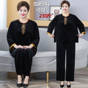 中老年时尚女装50多岁妈妈洋气上衣春秋服加肥大码宽松金丝绒套装