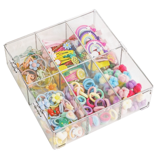 儿童发饰收纳盒防尘发夹皮筋发圈饰品分格整理盒透明亚克力首饰盒