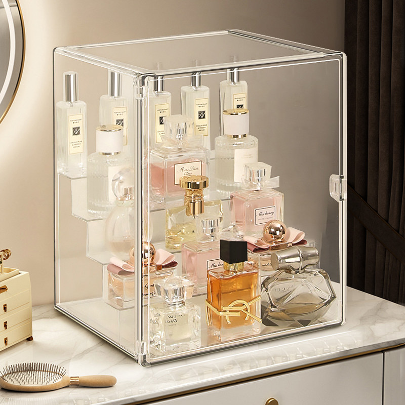 香水收纳盒家用防尘化妆品置物架大容量透明亚克力梳妆台展示柜箱,收纳整理,桌面收纳盒,淘宝优惠券,粉丝福利购,淘宝优惠卷