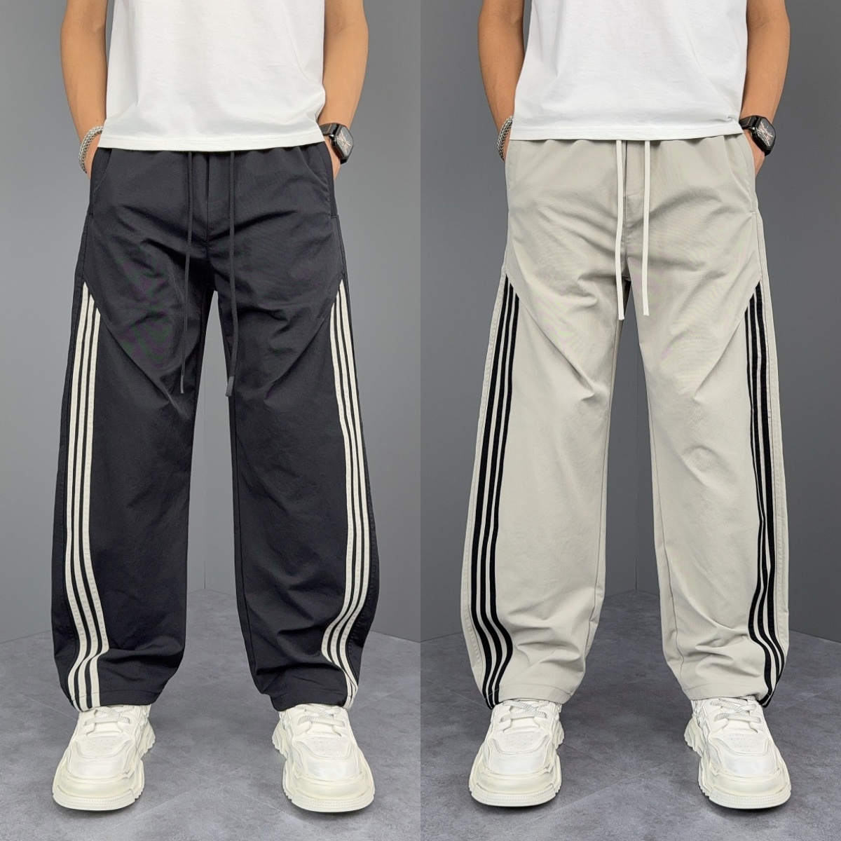 潮牌三道杠条纹休闲裤秋季男士