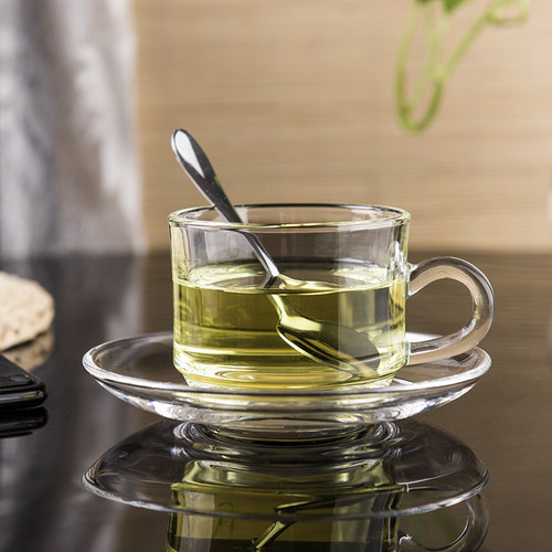 创意家用玻璃咖啡杯套具带碟带勺喝水杯泡茶杯牛奶果汁杯加厚耐热