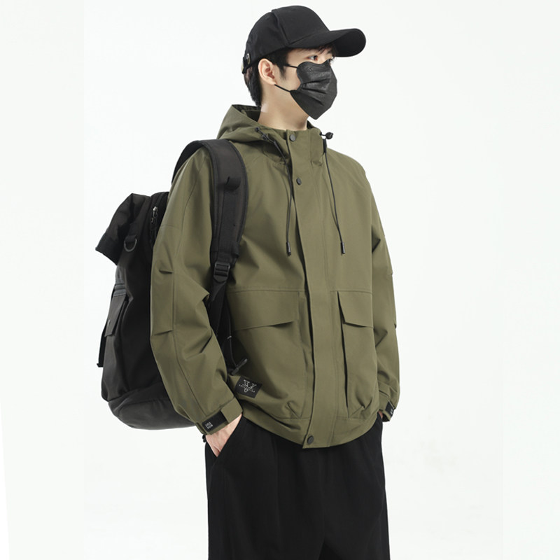 男士新款连帽夹克外套时尚潮流百搭休闲上衣大码户外宽松工装风衣
