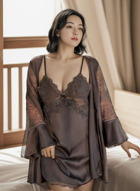 家居服带胸垫蕾丝睡裙纯欲风四季