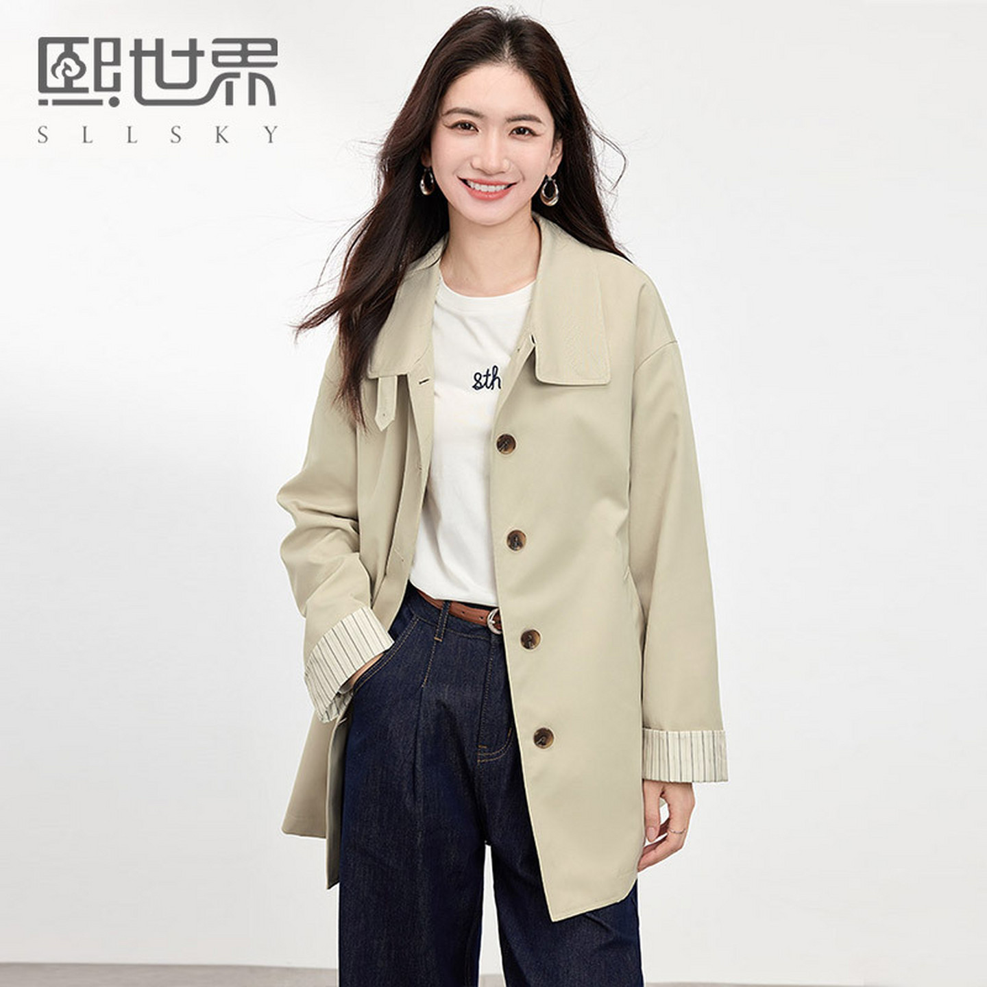 熙世界2026秋季新款英伦风衣外套女高级感休闲宽松卡其中长款大衣
