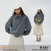 岚室 复古蓝格子哈灵顿宽松外套夹克 薄款 Clamisgold 春日小花