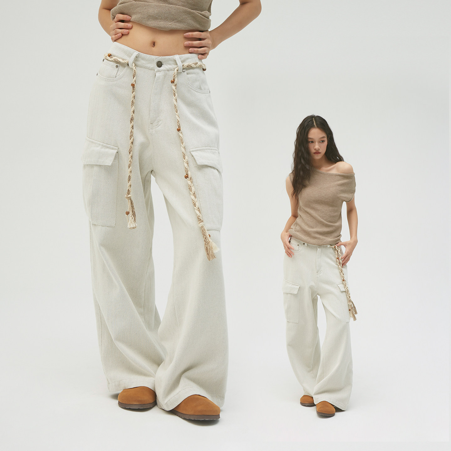 【断码特价】Clamisgold游牧系带*脏白色 宽松工装裤男女伞兵长裤