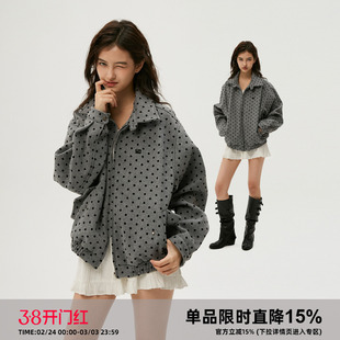 Clamisgold（岚室）植绒波点*小众复古韩系哈灵顿宽松外套夹克女