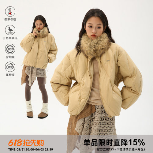 岚室皮草毛领保暖加厚羽绒服男女