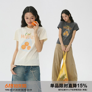 岚室立体水果印花正肩短袖T恤女