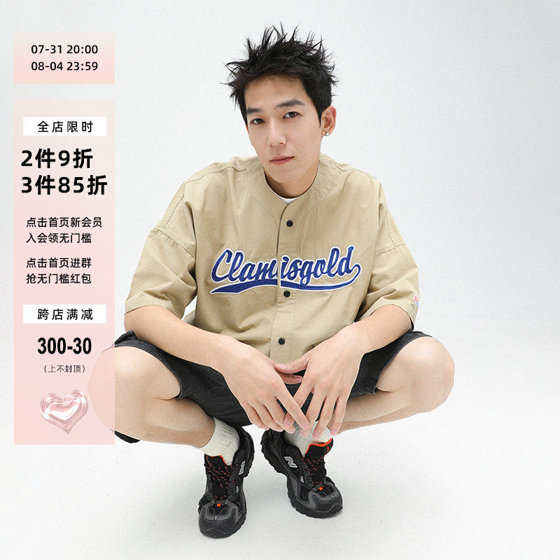 CLAMISGOLD summer Chaopai letter Embroidery Retro mlb Short sleeved shirt men and women street Hip hop Cardiganin the Men's clothing, Shirt  category - from Buy2taobao.com to provide professional Taobao agent buy service