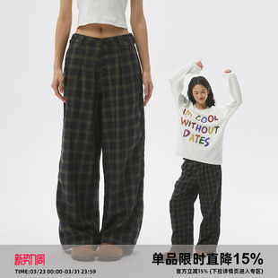 宽松直筒阔腿休闲西裤 排扣格子裤 男女 CASD慵懒老钱风 Clamisgold