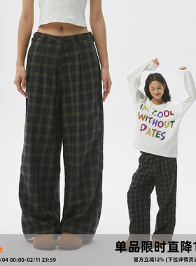 Clamisgold/CASD慵懒老钱风*排扣格子裤宽松直筒阔腿休闲西裤男女