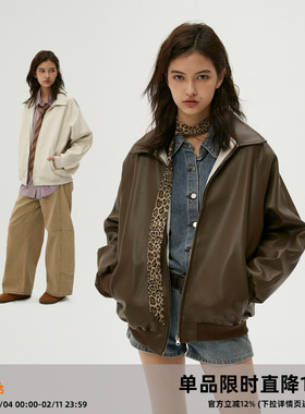 CASD（Clamisgold）「文艺复兴书信」翻领皮衣宽松外套棒球服男女