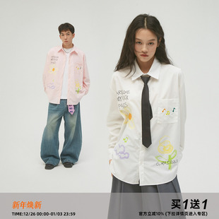 衬衫 Clamisgold趣味创意花朵蜡笔手绘涂鸦长袖 特价 衬衣潮 断码