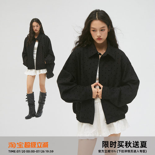 岚室*复古波点哈灵顿外套女通勤