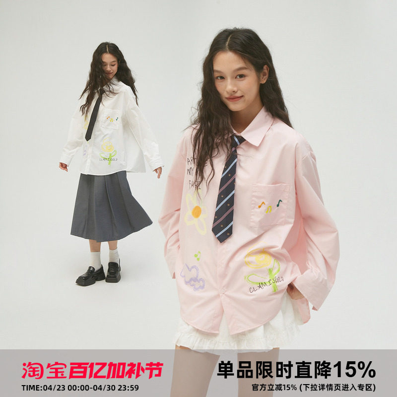 CASD（Clamisgold）花卉音符*原创意趣味手绘涂鸦短袖衬衫男女款