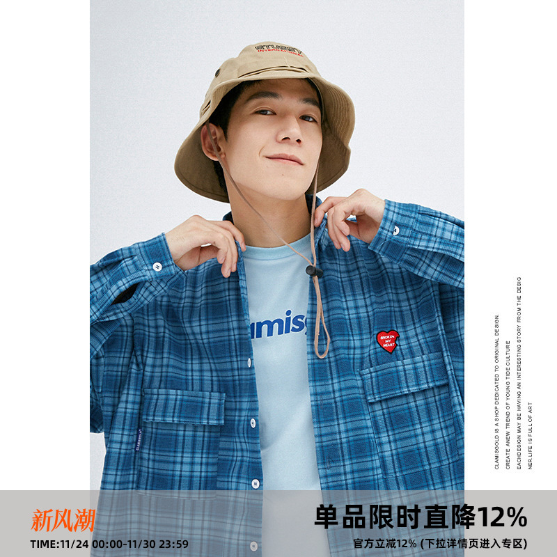 格子衬衫长袖刺绣Clamisgold