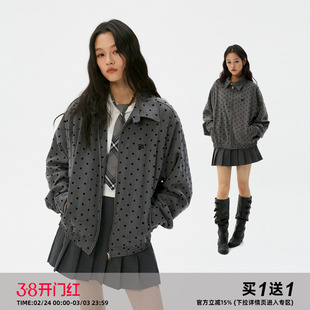 岚室（Clamisgold）格雷系*灰色波点外套复古翻领夹克上衣女韩系