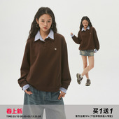 Clamisgold 岚室 咖啡色抗皱空气层翻领套头卫衣 双领假两件