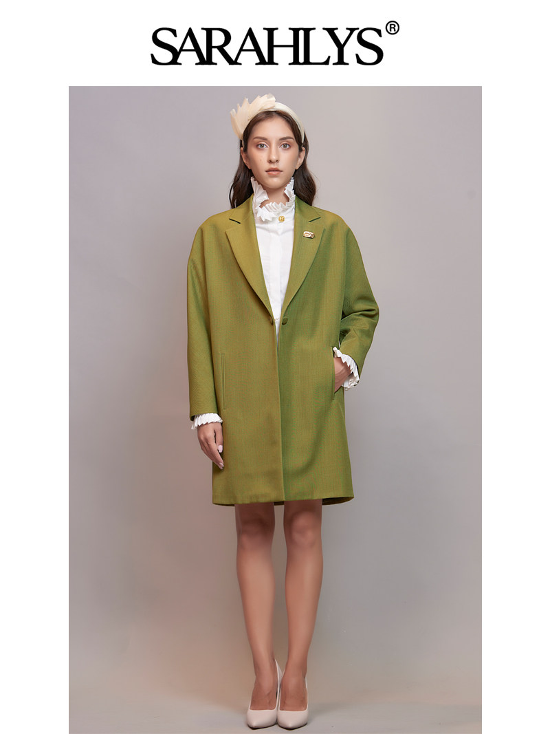 SARAHLYS小众设计师品牌 秋冬新款长外套 气质羊毛廓形风衣西装