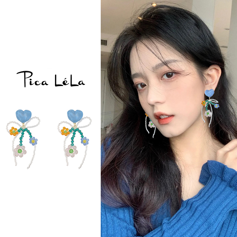 蓝色蝴蝶结螺旋耳夹女无耳洞