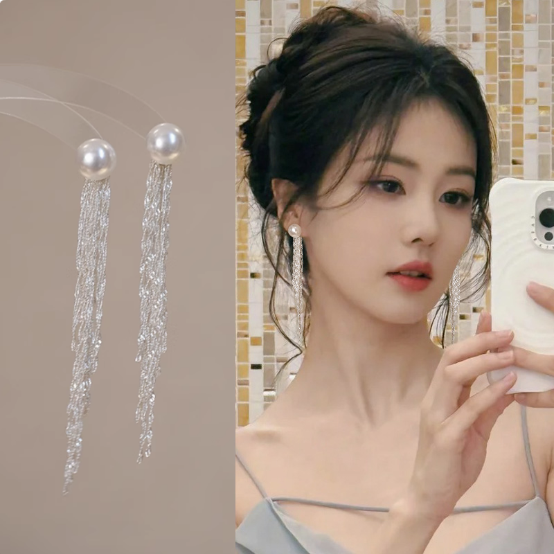 珍珠款流苏耳夹无耳洞轻奢