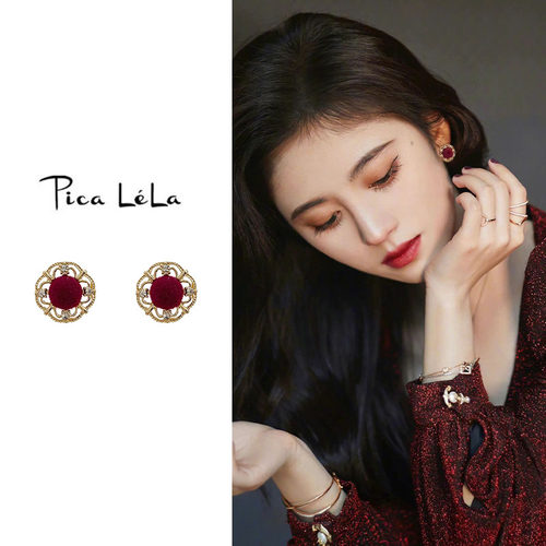 复古红色蚊香盘耳夹无耳洞女