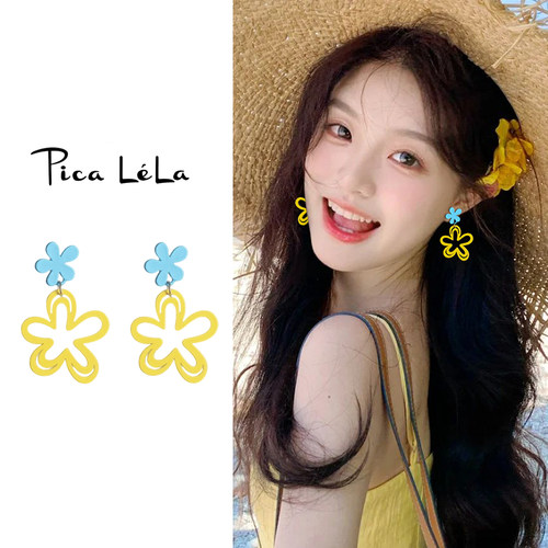 艺术生黄色花朵耳夹女