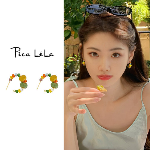 彩色串珠耳环女多巴胺
