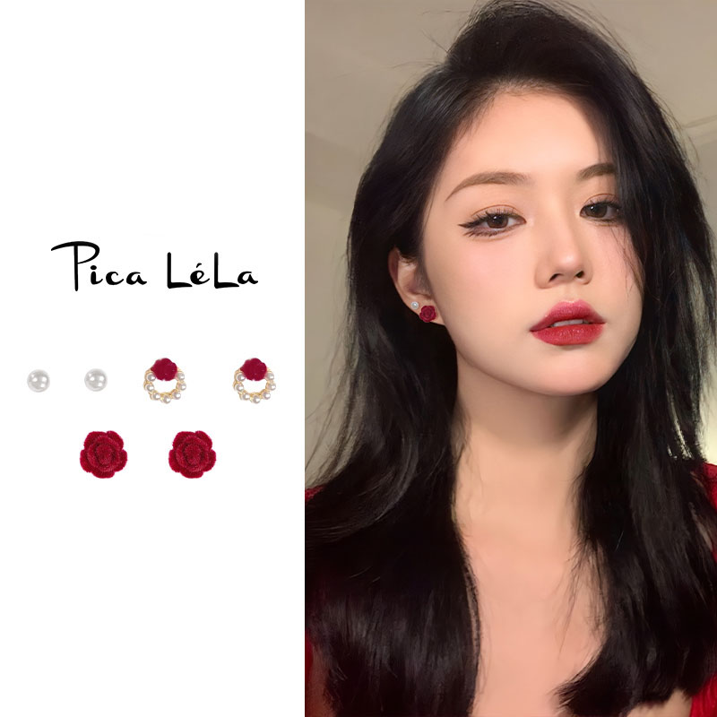 新款珍珠款花朵耳环女