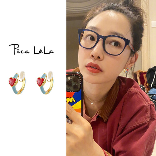 红色方圆脸耳夹女无耳洞耳饰