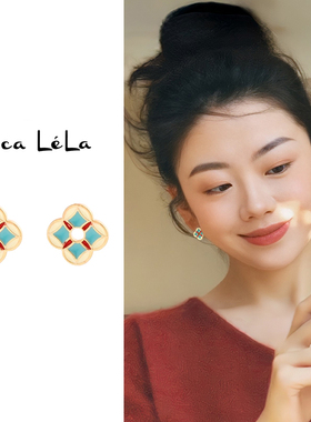 珐琅中式耳钉女新款轻奢高级感法式复古耳环小众独特精致气质耳饰