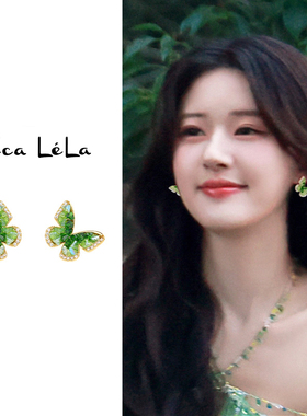 森系绿色蝴蝶耳夹女无耳洞轻奢高级感耳环精致夏天小清新耳钉耳饰