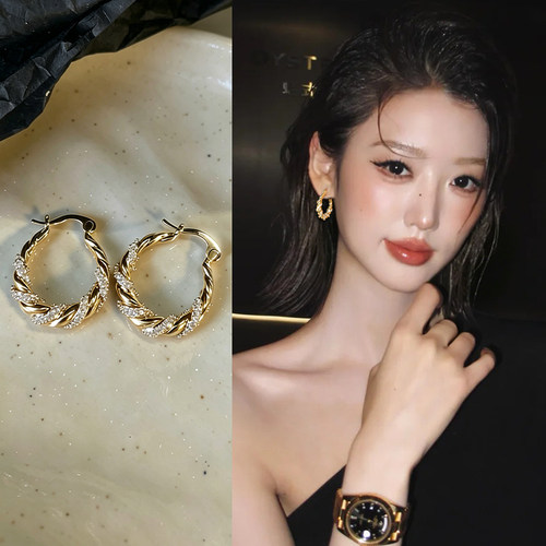 金色麻花圈圈耳环女轻奢高级感