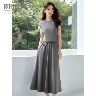 新款 女2025夏装 高级感裙子两件套 T恤a字半身裙套装 熙世界休闲短袖