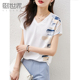 V领T恤很仙雪纺衫 短袖 女气质宽松百搭印花上衣 新款 熙世界2025夏装