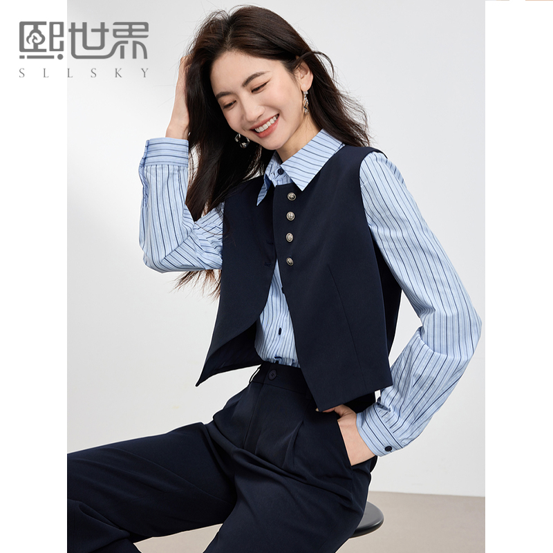 熙世界老钱风气质无袖马甲外套西装裤两件套女2025一整套入春穿搭