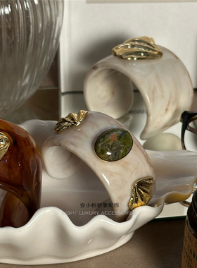 安小柏 小众博主ins同款贝壳花绿石头树脂手镯女高级感天然石手环