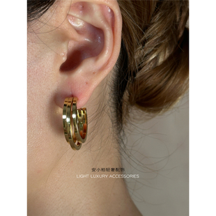 安小柏 高保色 欧美法式通勤日常百搭三圈金属风耳环hoop耳圈饰品