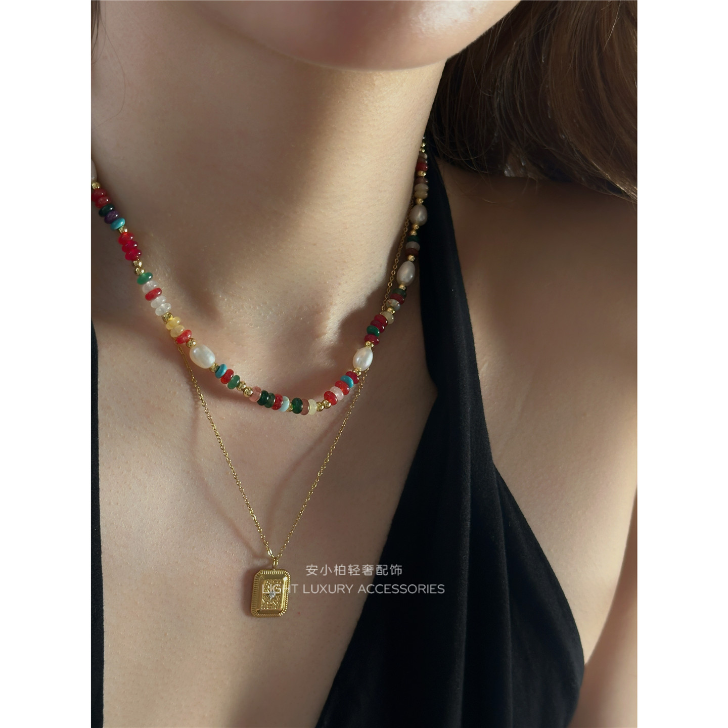 安小柏天然石珍珠锁骨链女