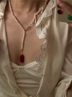 安小柏◆时髦博主同款 欧美异形淡水珍珠项链巴洛克锁骨链长坠女
