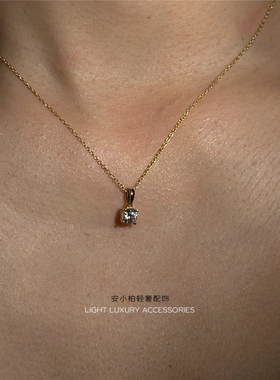 安小柏 法式通勤经典锁骨链 通体s925纯银四爪包钻石k金项链女式