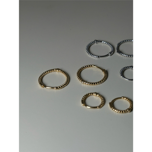 安小柏 基础款 叠带bi入 通体s925纯银镀金麻花耳圈细款极简耳环